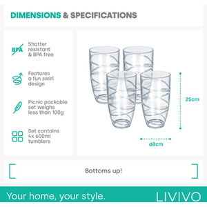 Set of 4 Swirl Plastic Tumbler - Clear by LIVIVO