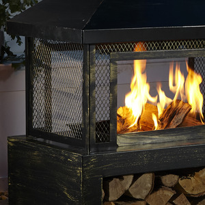 Neo Black Outdoor Fire Pit Log Burner With Mesh Surround and Storage - Black by Neo