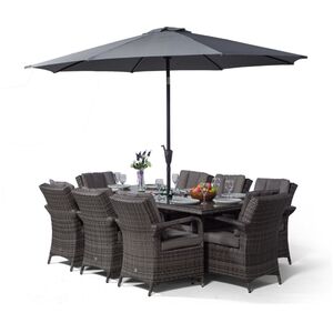 Arizona Square Rattan Patio Dining Set with Ice Bucket Drinks Cooler - Grey / 8 by Giardino