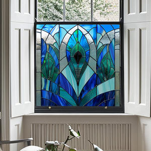 Acerra Art Deco Stained Glass Window Film - Blue / 70cm by Creative Printing Solutions