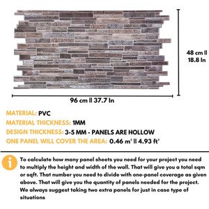 3D Wall Panels (96x48 cm) PVC Cladding Panel Rock Stone Effect by NOVECRAFTO