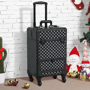 Cosmetic Train Case with 4 Retractable Trays - Black by Yaheetech