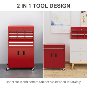 HOMCOM Portable Tool Chest with Wheels Drawers for Garage - Red by HOMCOM