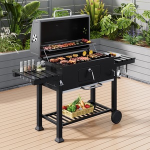 Garden Mobile Charcoal BBQ Grill with Side Table - Black by komore