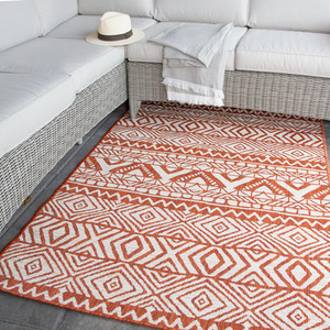 Rust Orange Aztec Tribal Flatweave Indoor Outdoor Rug by The Rug House