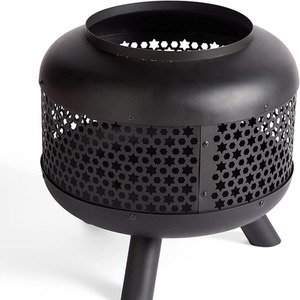 Star Design Fire Pit with Fire Poker - Black