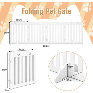 4-Panel Dog Gate Folding Dog Fence - White by Costway