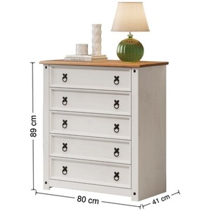 Corona Small 5 Drawer Chest of Drawers - Distressed White Wax by Mercers Furniture