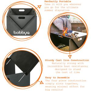 Portable Flat Pack Fire Pit - 40 x 46 x 30cm - Black - Black by BobbyQ