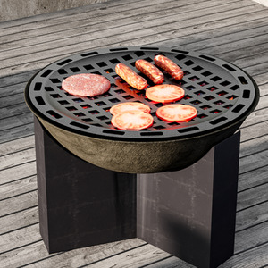 Garden Round Thick Cast Iron Grill Grate - Black by Livingandhome