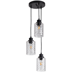 3-Light Chandelier with Wave Glass Lampshade - Black by Livingandhome