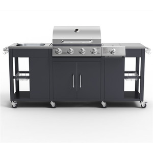 Petersburg Outdoor Kitchen with 4 Burner Gas Grill, Side Burner and sink - Black by Tepro