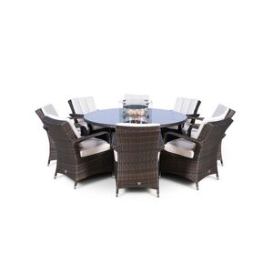 Arizona Fire Pit Round Rattan Patio Dining Set - Brown / 8 by Giardino