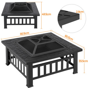 Square Metal Fire Pit with Cover and Poker - Black by Yaheetech
