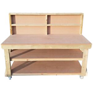 Mdf Top Workbench With Back Panel Double Shelf And Wheels by Arbor Garden Solutions