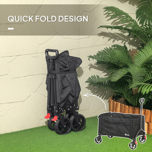 Outsunny Folding Trolley on Wheels with Openable Sides - Black by Outsunny
