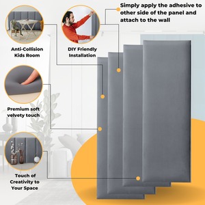 Velvet Wall Panels 4 Pack with Adhesive - Anti-Collision Wall Mounted Headboards - Dark Grey by NOVECRAFTO