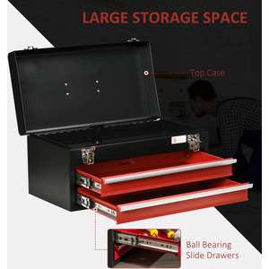 DURHAND Drawer Tool Chest Lockable Tool Box Ball Bearing Runners - Black, Red / 22cm by DURHAND