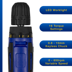 Cordless Drill Driver 18-20V Li-Ion Electric LED Light Screwdriver - Blue by Skotek