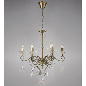 Libra Ceiling Pendant Chandelier 6 Light Antique Brass, Crystal - Antique Brass
