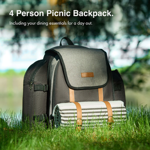 4 Person Picnic Backpack with Blanket - Dark Grey by VonShef