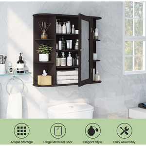 Mirrored Bathroom Hanging Cabinet - Brown by Costway