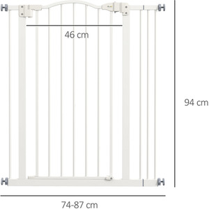 PawHut Adjustable Metal Pet Gate Safety Barrier - White / 74 - 80 cm / 94cm by PawHut