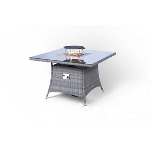 Savannah Fire Pit Square Rattan Patio Dining Set - Grey / 4 by Giardino