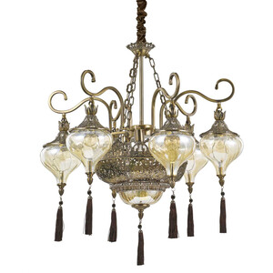 Harem 9 Light Multi Arm Chandelier Amber, Antique Brass Finish, E27 - Antique Brass