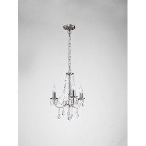 Kyra Ceiling Pendant Chandelier 3 Light Satin Nickel, Crystal - Satin Nickel