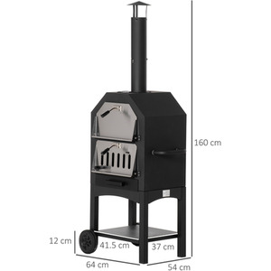 Outsunny Charcoal 2 Tier Freestanding Pizza Oven - Black by Outsunny