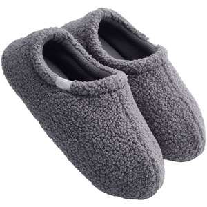 Teddy Plush Slippers with Closed Back - Grey by Livingandhome