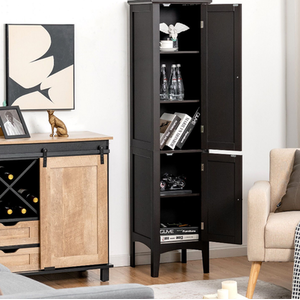 Bathroom Cabinet with 5-Tier Shelves - Black by Costway