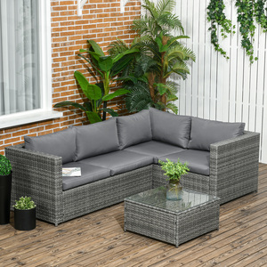 Outsunny Rattan Patio Corner Sofa Chair Set with Coffee Table by Outsunny