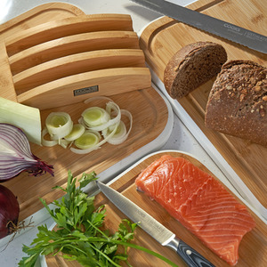 Cooks Professional 3 Piece Bamboo Chopping Board Set with Bamboo Stand - White by Cooks Professional