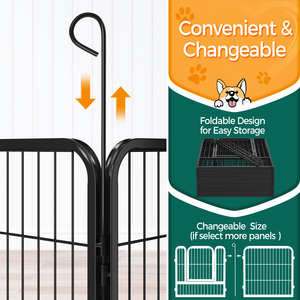 16 Panels Steel Dog Playpen Pet Exercise Pen - Black / 1.5cm by Yaheetech