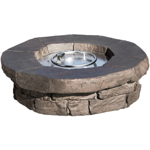 Round Stone Effect Low Gas Fire Pit - Brown by Teamson Home