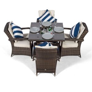 Arizona Square Rattan Patio Dining Set with Ice Bucket Drinks Cooler - Brown / 4 by Giardino