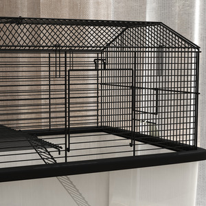 PawHut Small Animal Cage with Wheels, Deep Bottom, Ramp - Black by PawHut
