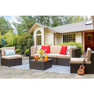 6 Piece Outdoor Patio Garden Rattan Furniture Set - Brown