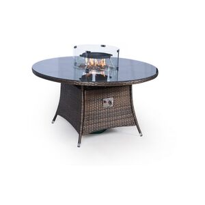 Savannah Fire Pit Round Rattan Patio Dining Set - Brown / 6 by Giardino