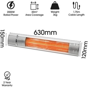 Wall Mounted 2000W Electric Patio Heater - Grey