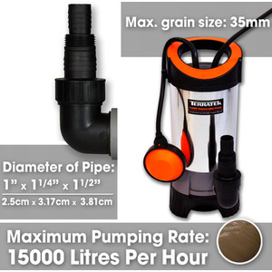Terratek 1100W Submersible Water Pump Stainless Steel Dirty Pound Sump Pump - Silver by Terratek