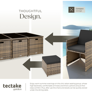 New York Rattan Garden Furniture Set with Protective Cover - Nature by tectake