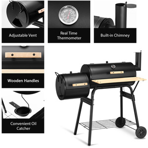 Outdoor BBQ Grill Charcoal Meat Cooker Smoker - Black by Costway