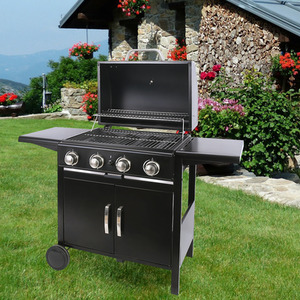 Outdoor Gas BBQ Grill Trolley With Side Shelf - Black / 130cm by Livingandhome