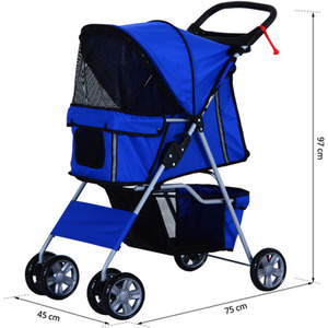 PawHut Pet Stroller Cats Foldable Travel Carriage with Wheels Zipper - Blue by PawHut