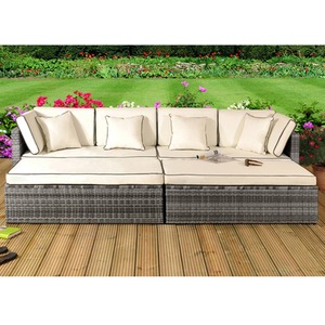 4 Piece Rattan Garden Patio Furniture Set - Grey by Comfy Living