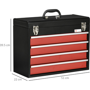 DURHAND Drawer Tool Chest Lockable Tool Box Ball Bearing Runners - Black, Red / 39.5cm by DURHAND