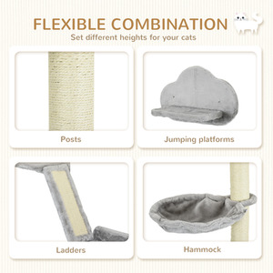 PawHut Wall Mounted Cat Shelves - Grey by PawHut